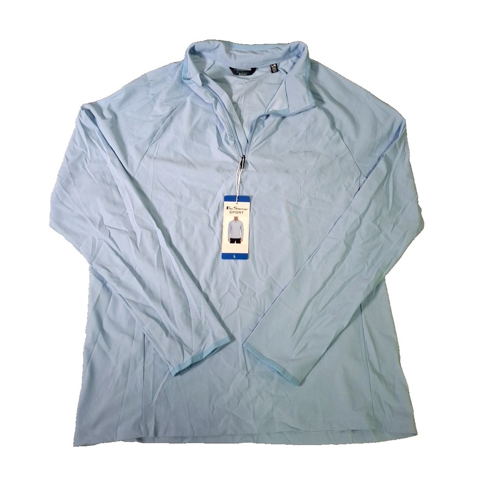 Ben Sherman Men's Quarter Zip Active Stretch Sport Long Sleeve, Blue, Large, New